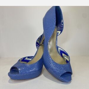 Fergalicious Blue Textured Peep-Toe Heels